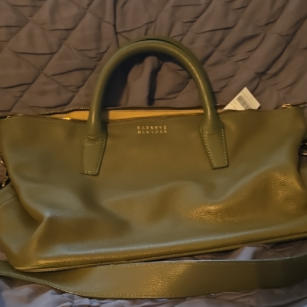 Barneys New York Green Leather Satchel Bag